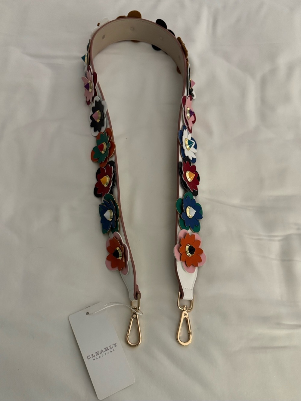 Clearly Boho Flower appliqué Purse Strap - White. New with tags